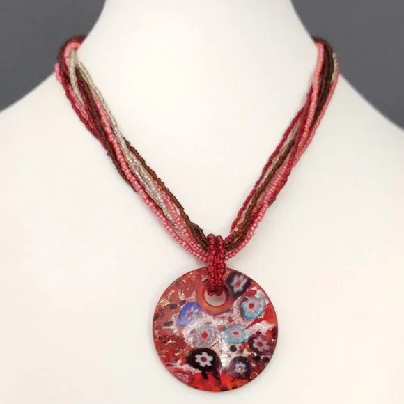 Red glass pendant necklace - Picture 1 of 7